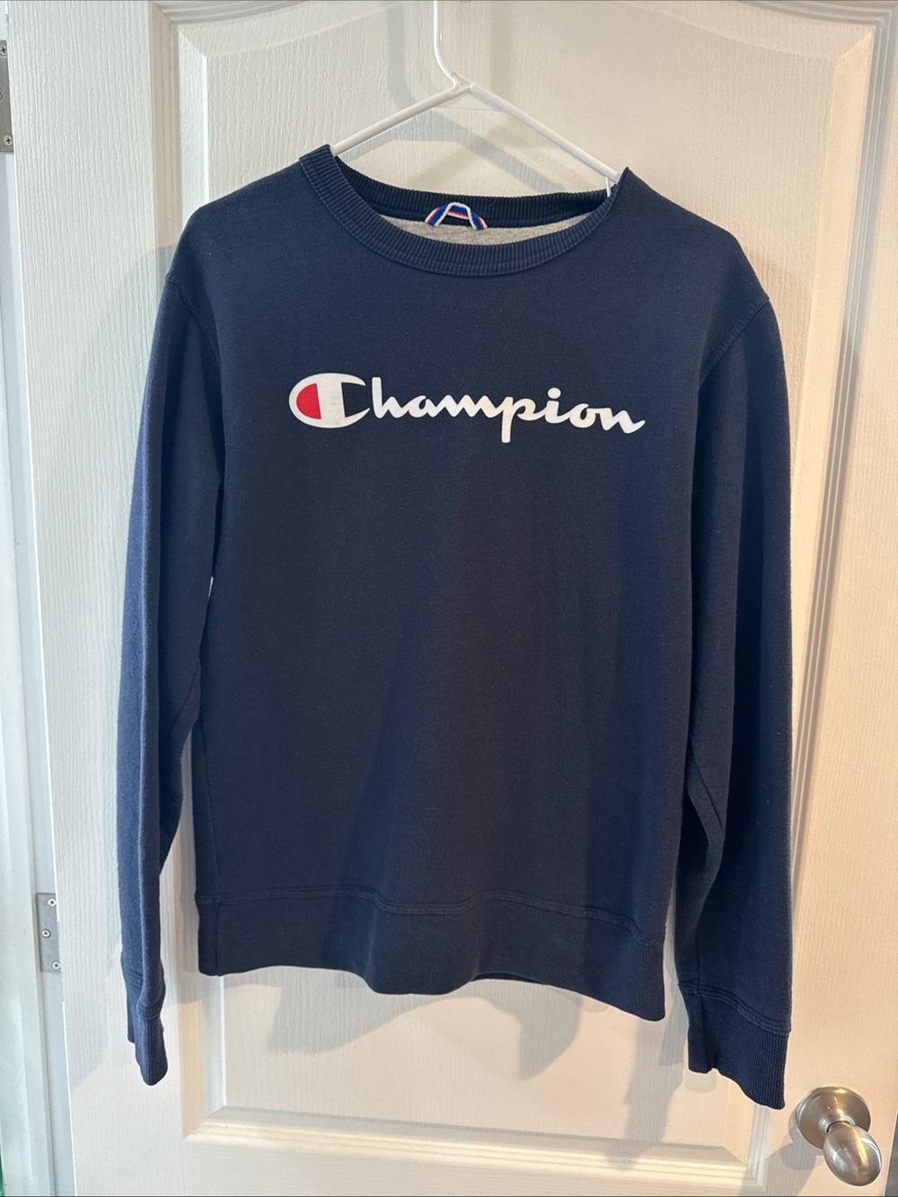 Champion Gray Sweatshirt with Red & Blue Logo Trim